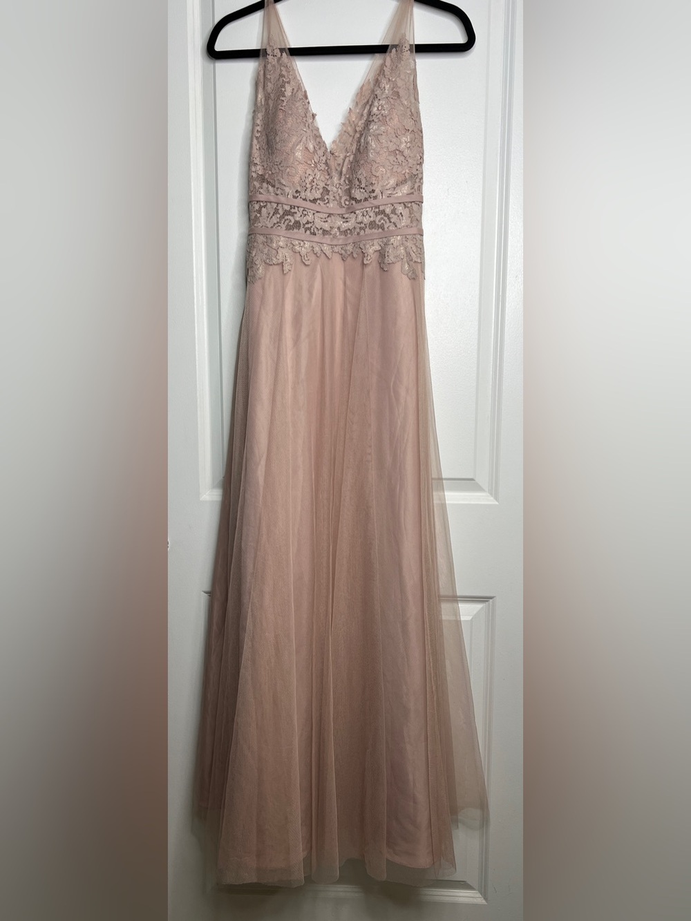 Watters & Watters Brielle Aria Lace V Neck Tulle Bridesmaid Gown Blush Pink Sz 4